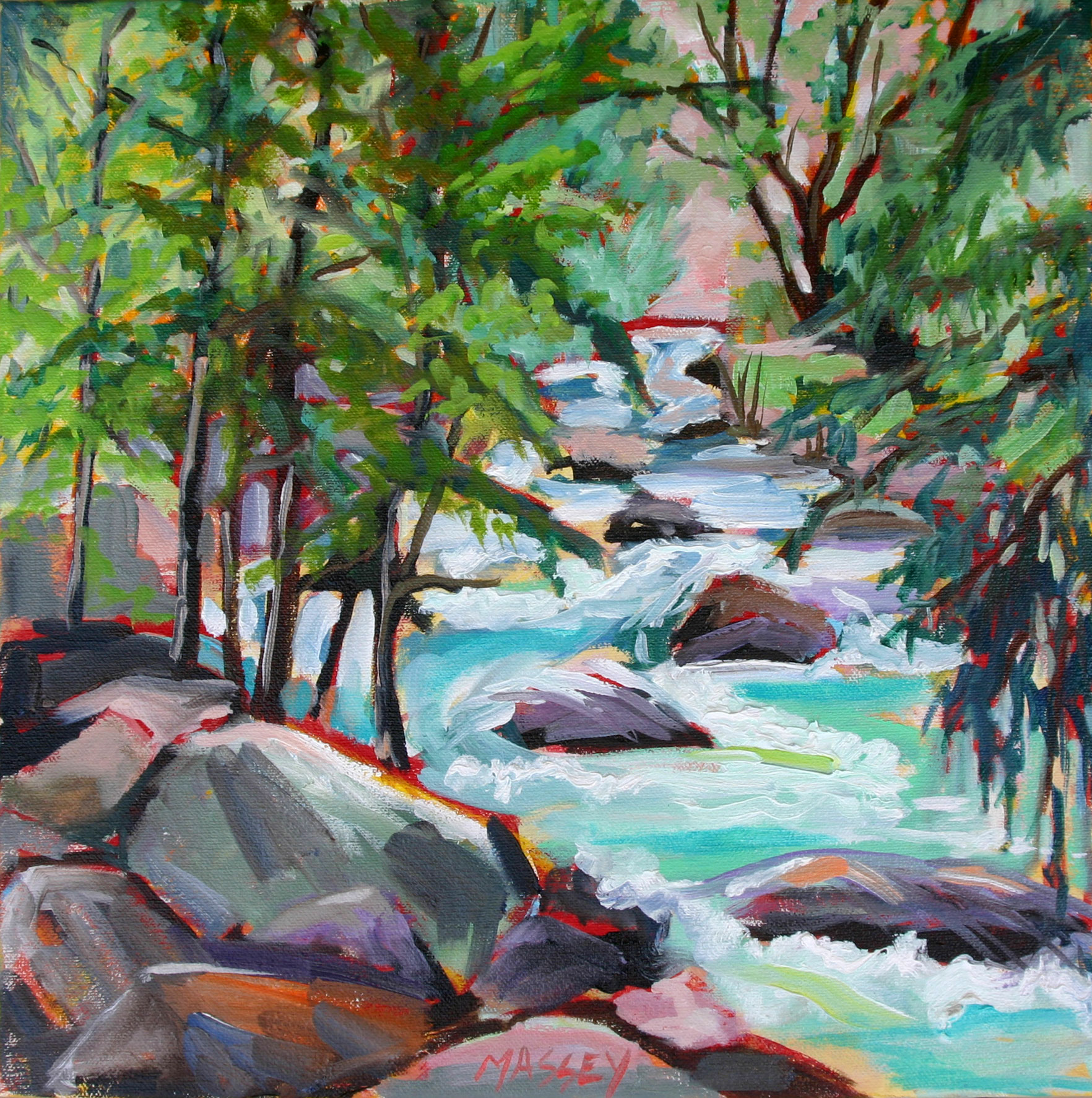 Rocky Mountain Rapids,plein air 14" x 14", oi on canvas