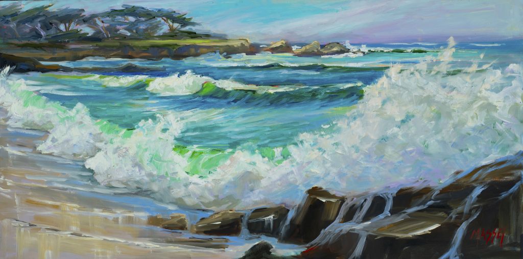 Windswept Shores at Pebble Beach, Plein Air, 12" x 24", oil on panel