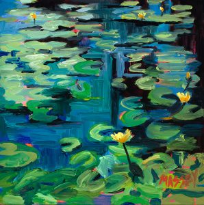 Lotus, plein air, 8 by 8 inches, oil Wins Honorable Mention at th e Huse & Skelly Gallery's Ode to Spring Show.