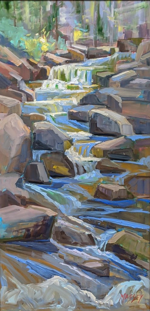 Fish Creek Falls, plein air, 24" x 12", oil on panel SOLD at the event